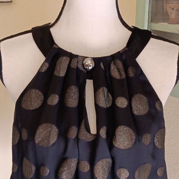 Vintage. Nanette Lepore Black Silk With Gold Polka Dot Blouse. Dark Summer - Picture 2 of 9